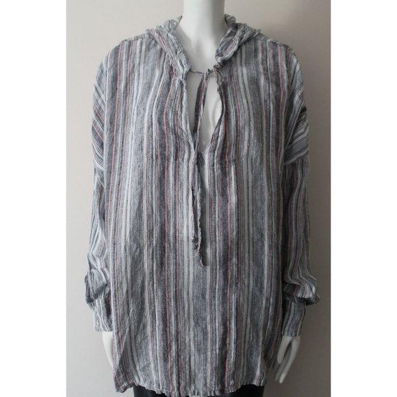 Free People x CP Shades Alex Stripe Hoodie Size Medium Lightweight Tunic - Picture 4 of 10